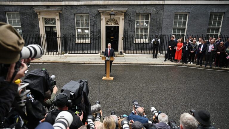 Press record UK Prime Minister, Sir Keir Starmer, as he speaks outside 10 Downing Street.