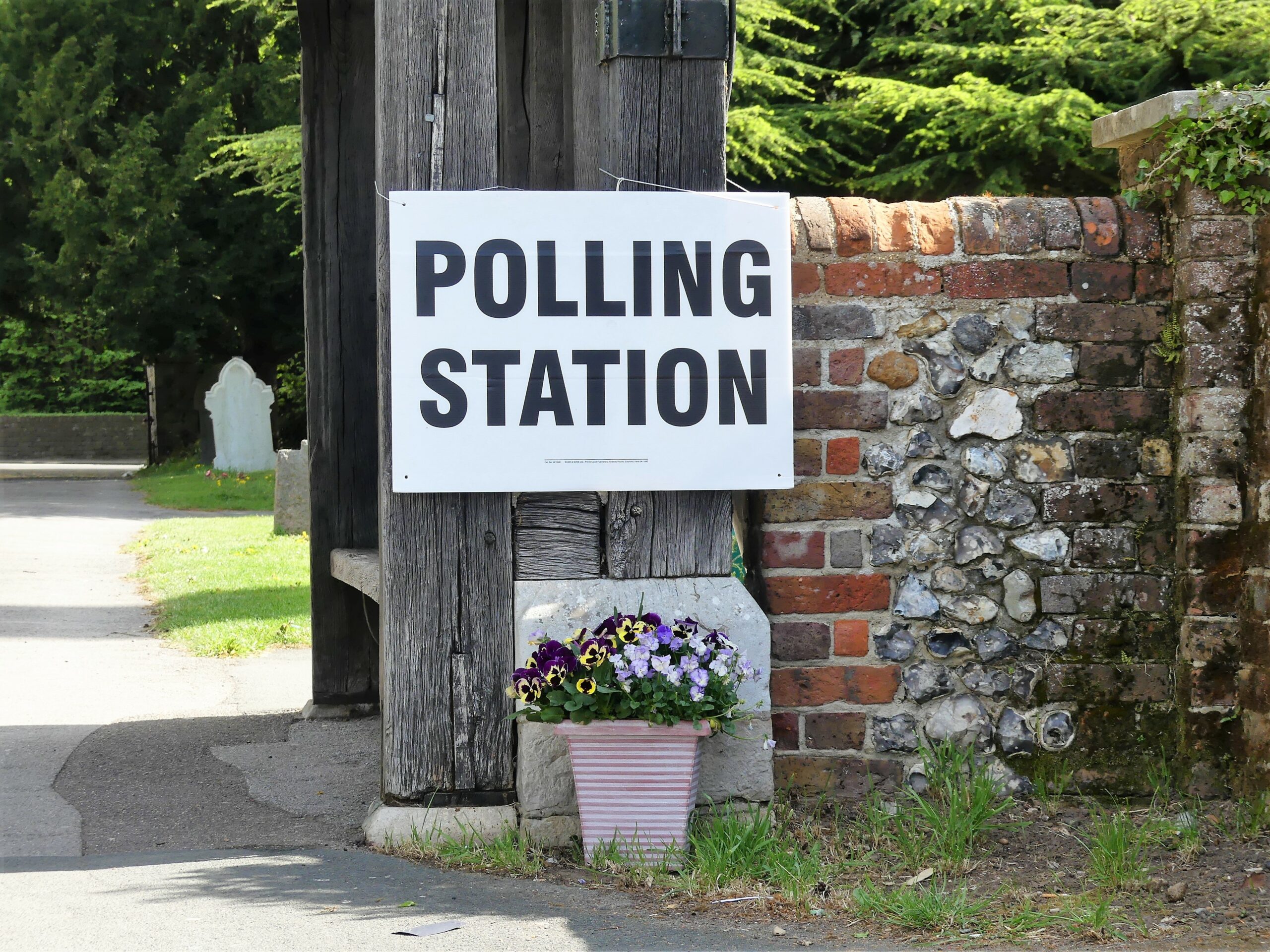UK polling station sign at church premises